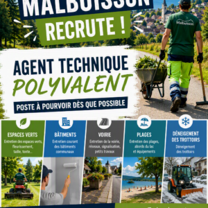OFFRE D&rsquo;EMPLOI -Recrutement d&rsquo;un agent technique à temps complet-